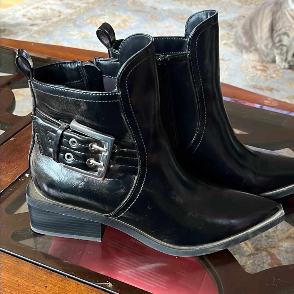 Wild Fable Black Ankle Boots with Silver Buckle